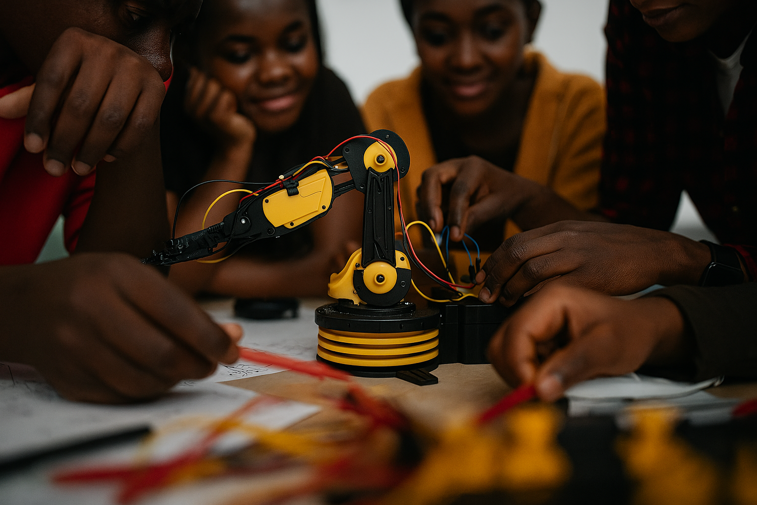 Étudiante souriante avec un arrière-plan vert abstrait