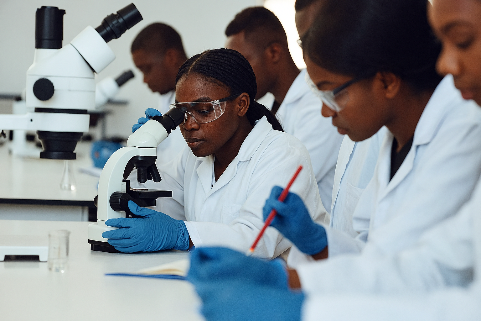 Étudiante souriante avec un arrière-plan vert abstrait